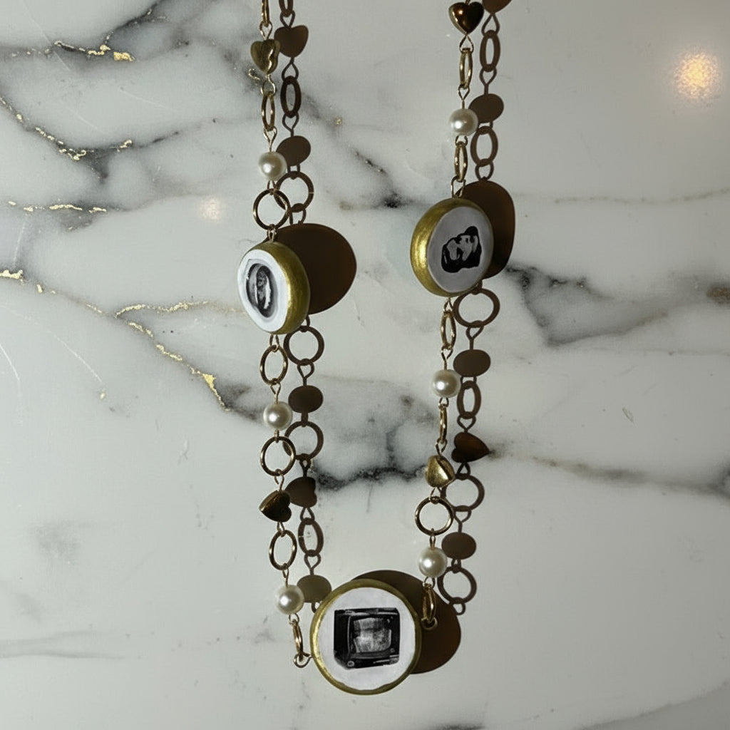 Cutout Gold Heart & Faux Pearl Beads Necklace — “Stone of Stability” Collection