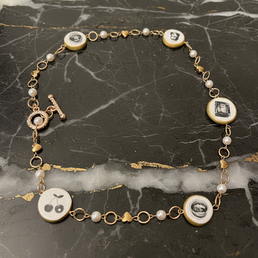 Cutout Gold Heart & Faux Pearl Beads Necklace — “Stone of Stability” Collection