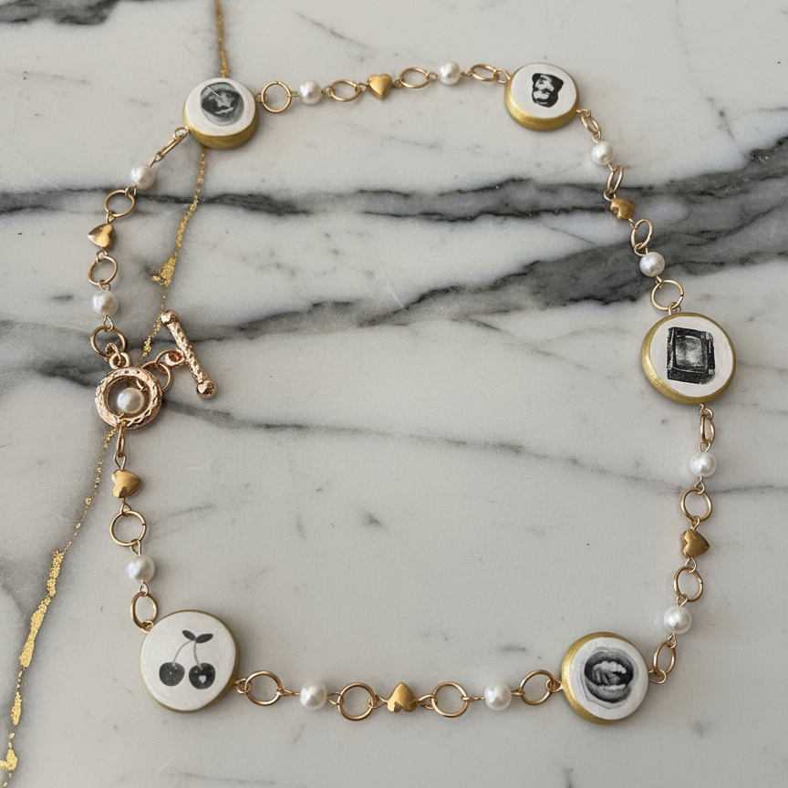 Cutout Gold Heart & Faux Pearl Beads Necklace — “Stone of Stability” Collection