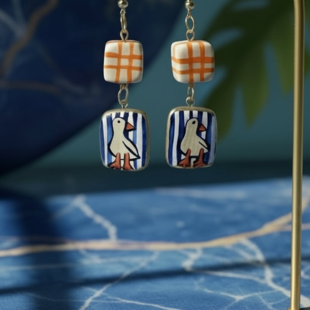 Hand Painted Goose Earrings — Clay Bird Charms, 24k Gold Plated Hardware | Olive Made
