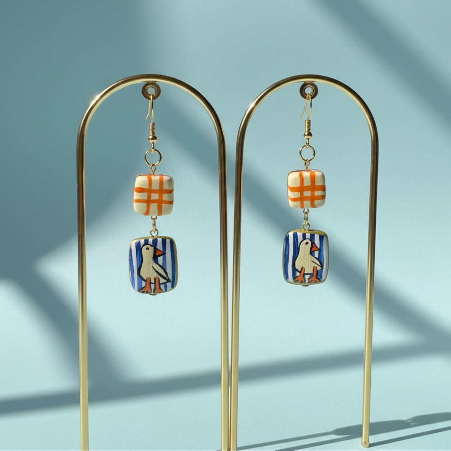 Hand Painted Goose Earrings — Clay Bird Charms, 24k Gold Plated Hardware | Olive Made