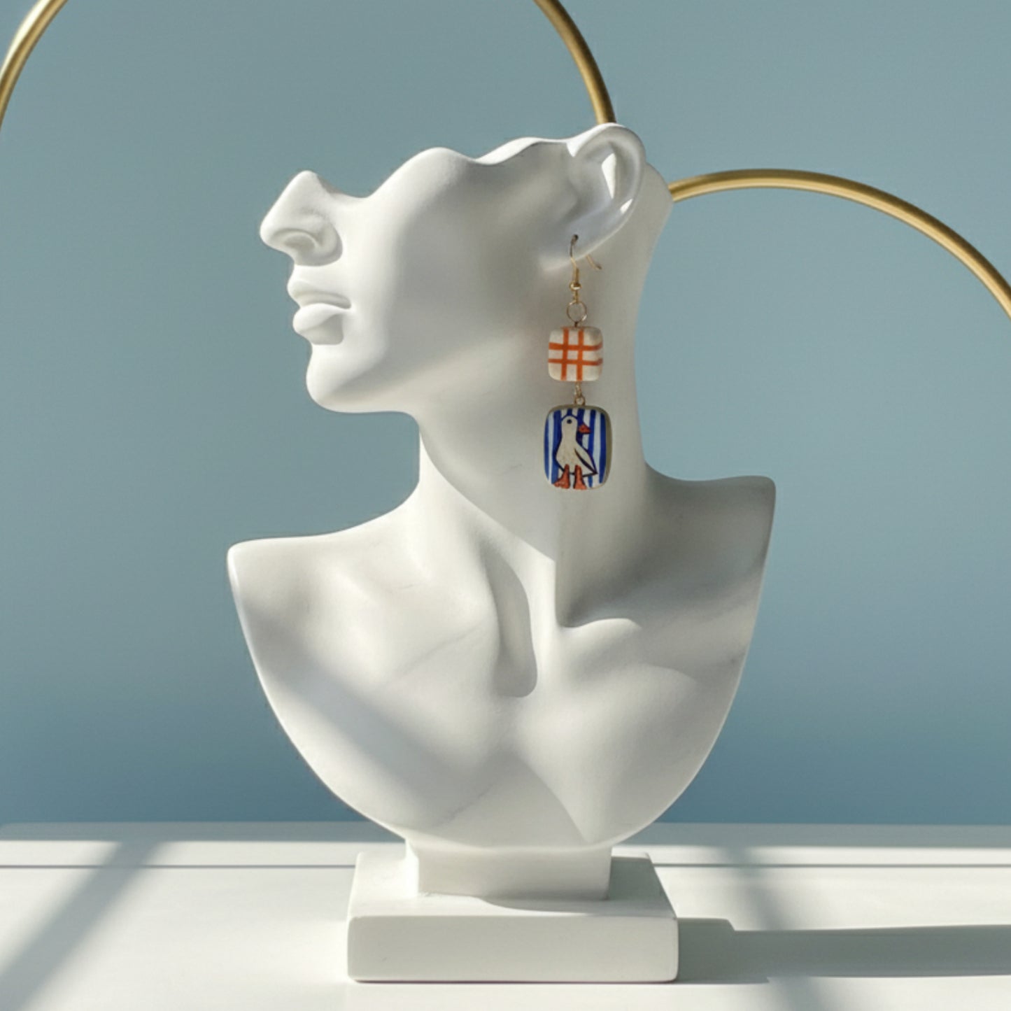 Hand Painted Goose Earrings — Clay Bird Charms, 24k Gold Plated Hardware | Olive Made