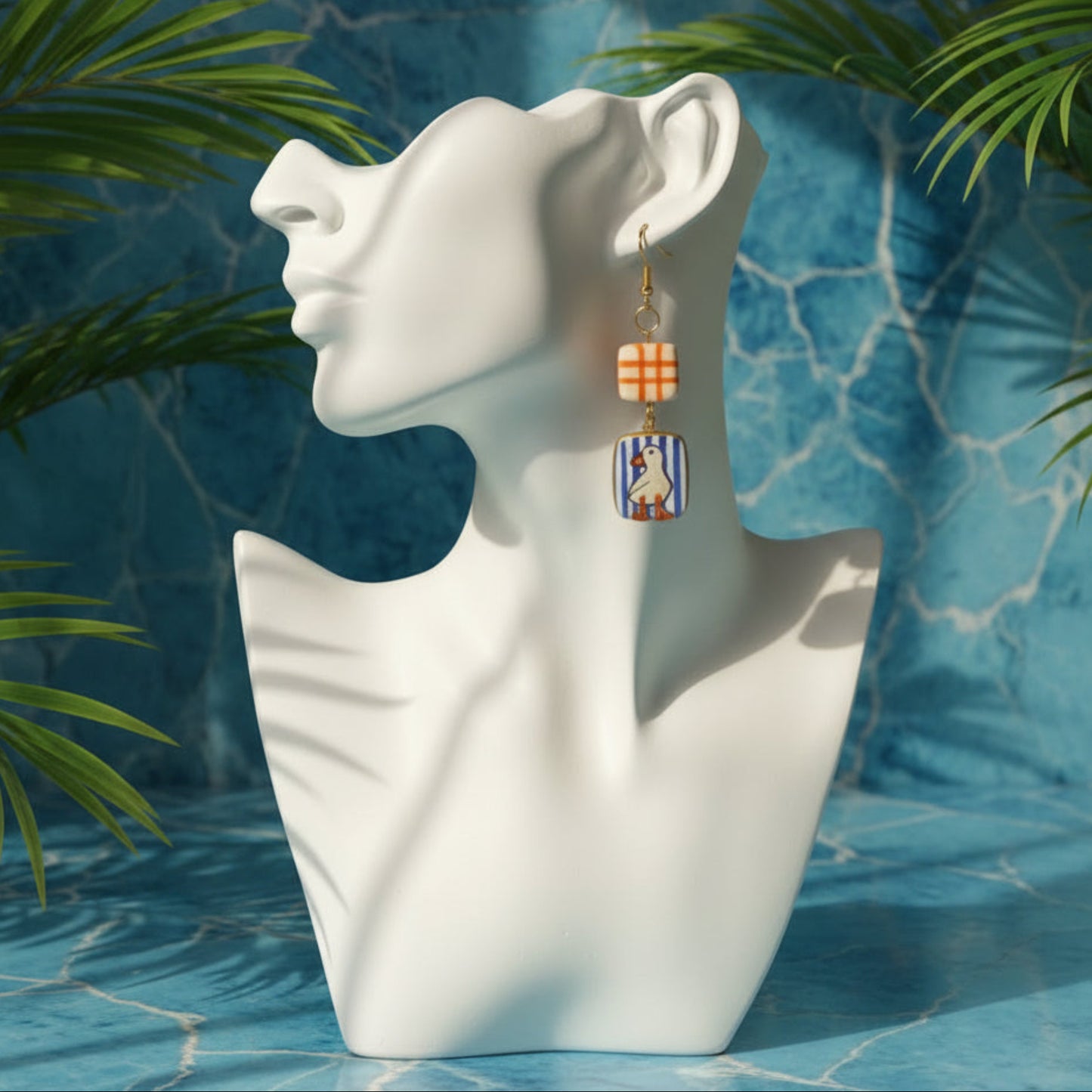 Hand Painted Goose Earrings — Clay Bird Charms, 24k Gold Plated Hardware | Olive Made