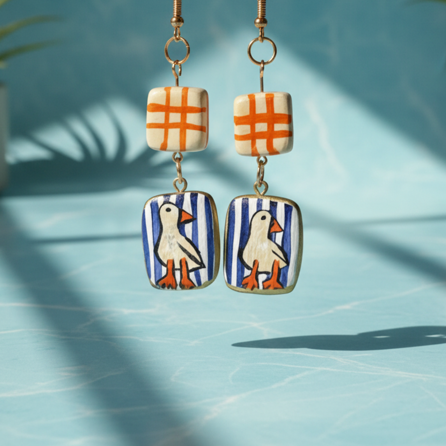 Hand Painted Goose Earrings — Clay Bird Charms, 24k Gold Plated Hardware | Olive Made