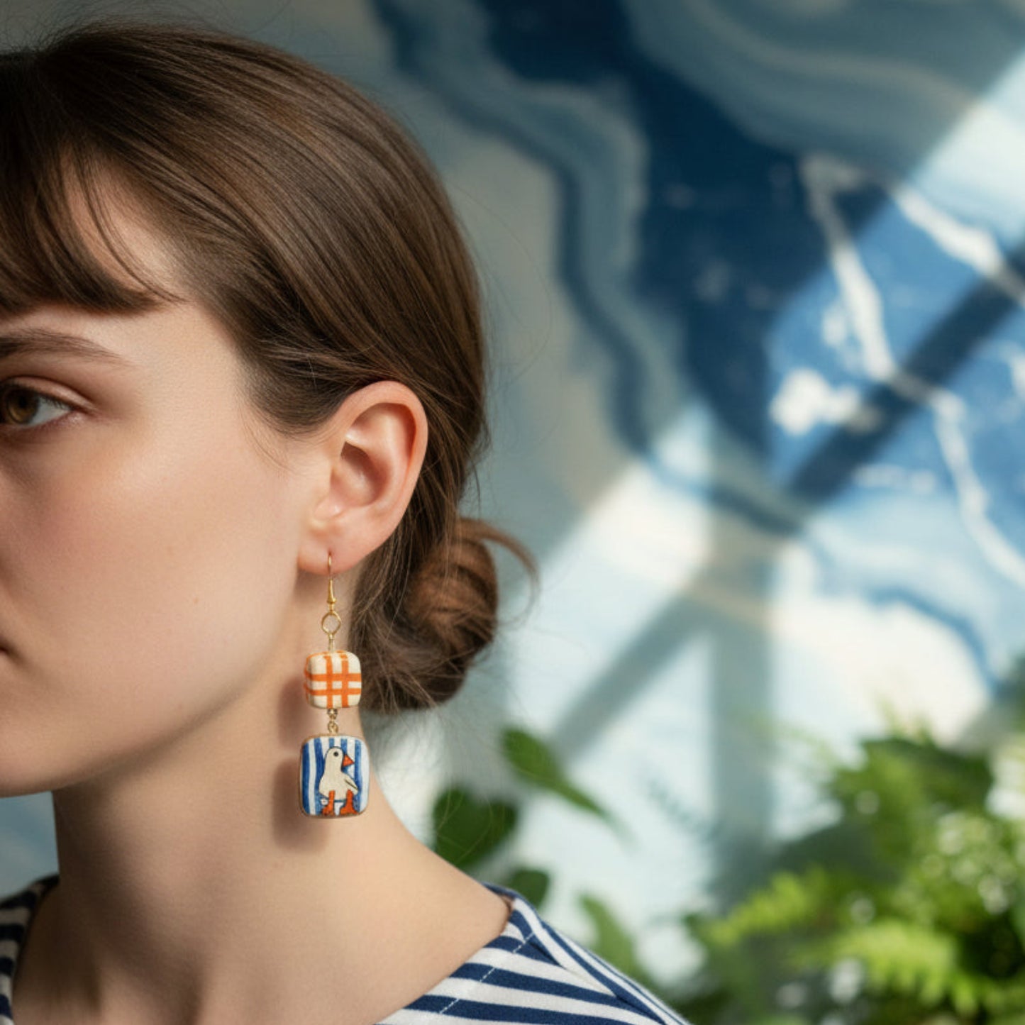 Hand Painted Goose Earrings — Clay Bird Charms, 24k Gold Plated Hardware | Olive Made