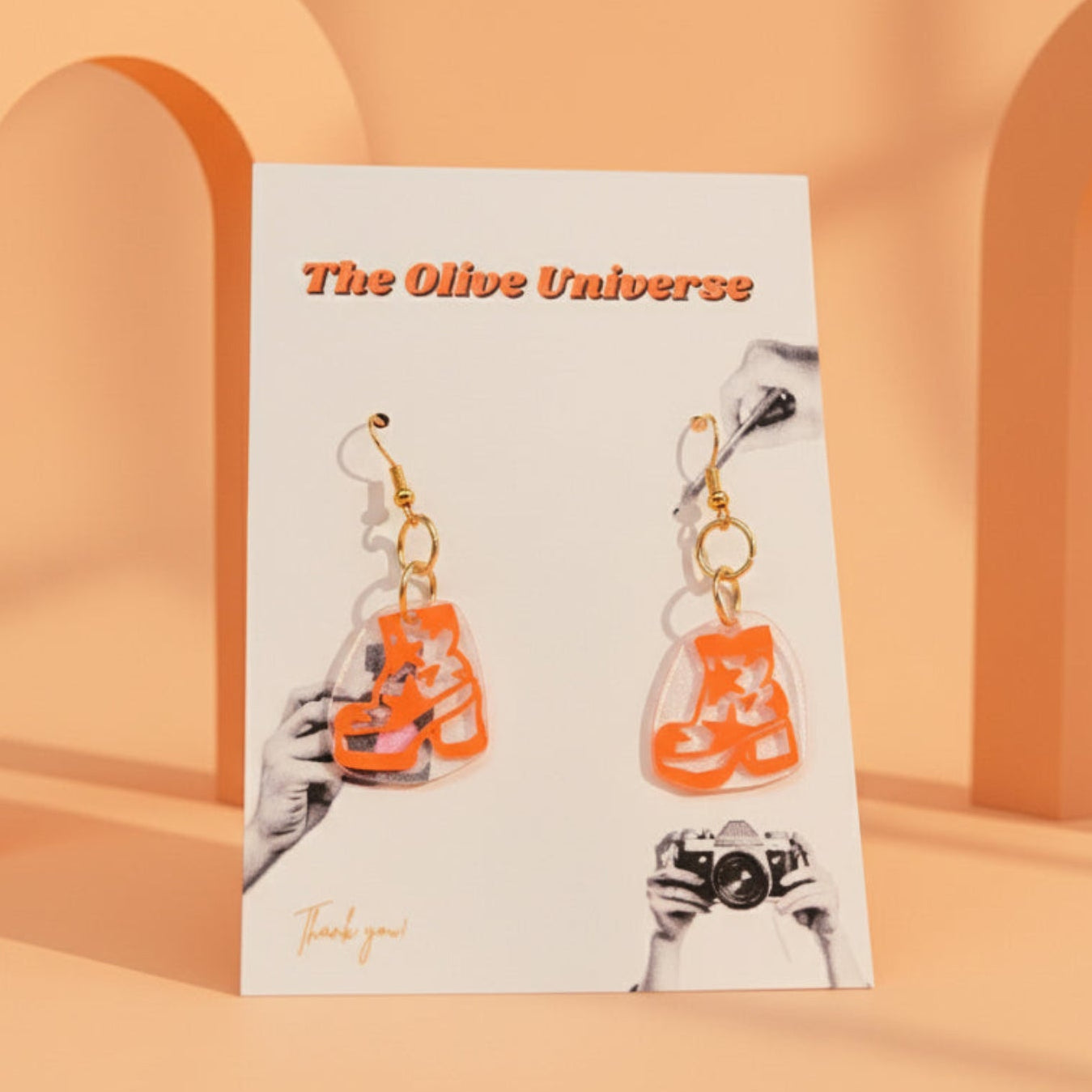 Star Boots Earrings — Petite Neon Orange Groovy Punk Boots with Transparent Back | Olive Made