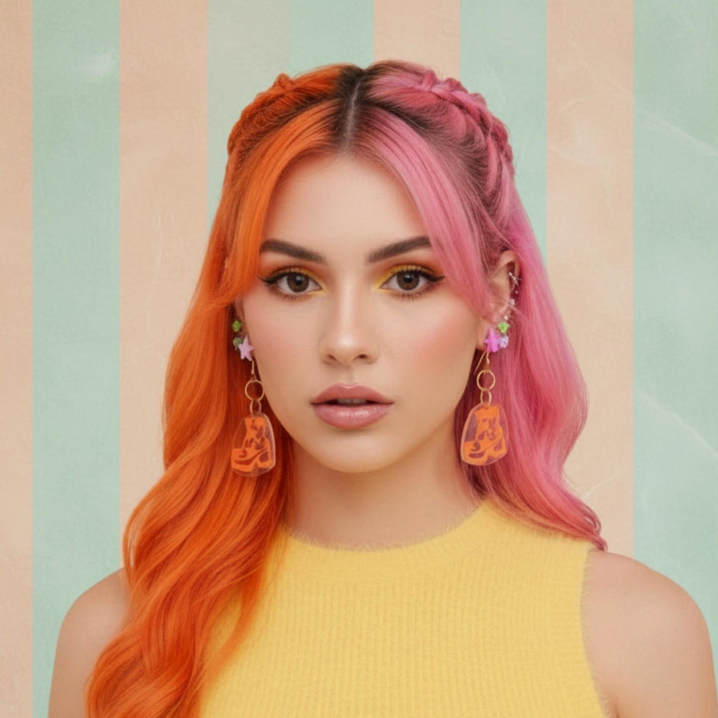 Star Boots Earrings — Petite Neon Orange Groovy Punk Boots with Transparent Back | Olive Made