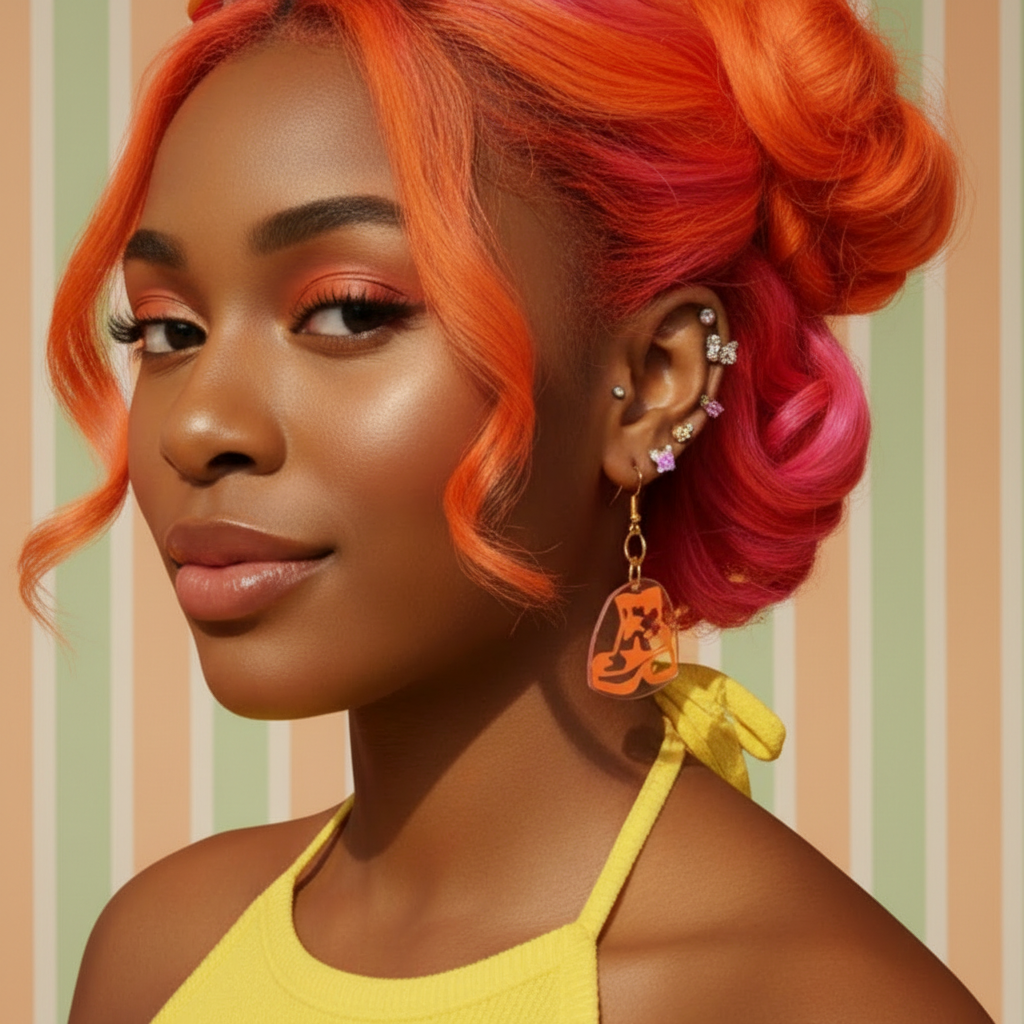 Star Boots Earrings — Petite Neon Orange Groovy Punk Boots with Transparent Back | Olive Made