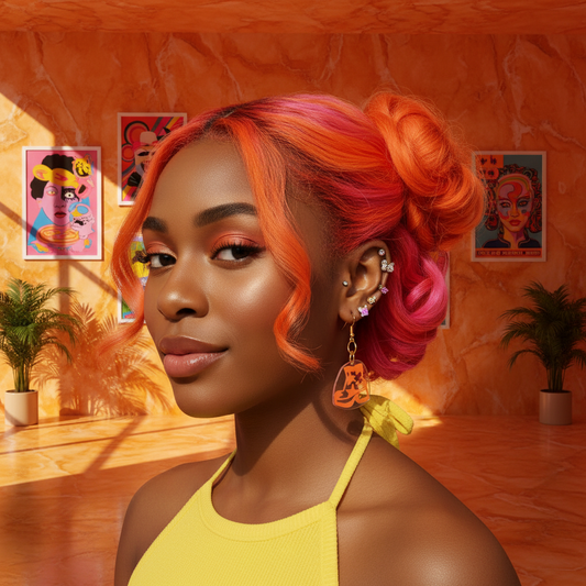 Star Boots Earrings — Petite Neon Orange Groovy Punk Boots with Transparent Back | Olive Made