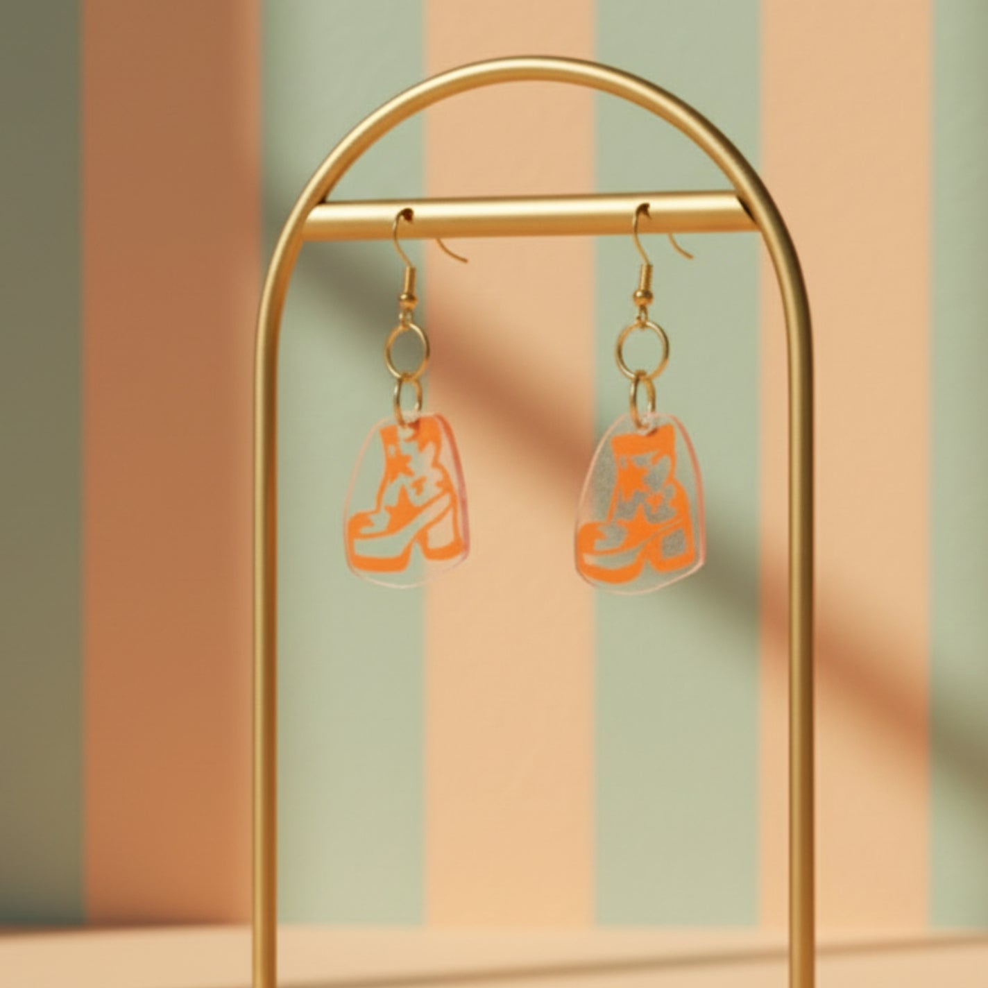 Star Boots Earrings — Petite Neon Orange Groovy Punk Boots with Transparent Back | Olive Made