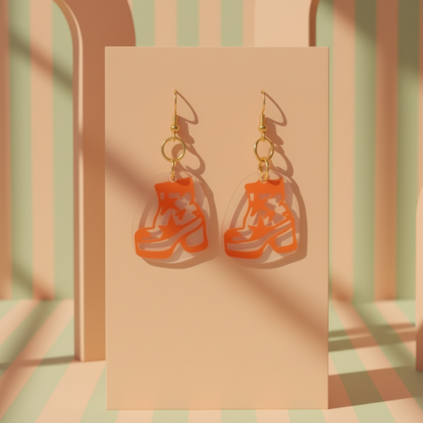 Star Boots Earrings — Petite Neon Orange Groovy Punk Boots with Transparent Back | Olive Made