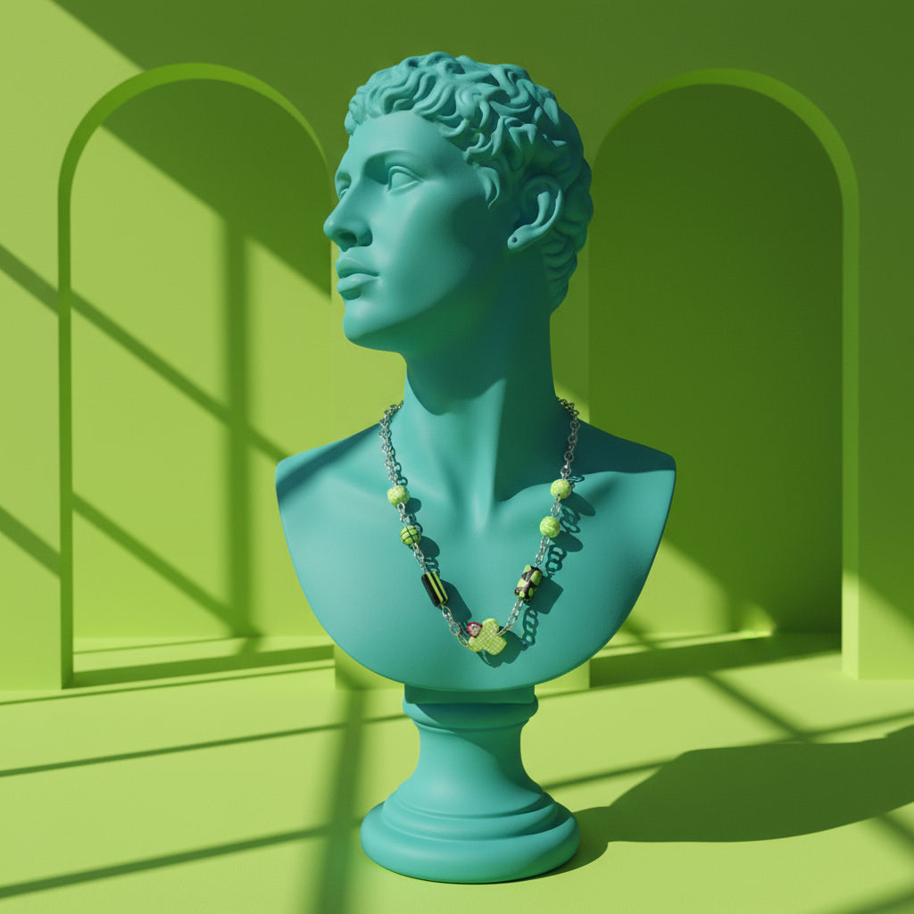 Punk Girl Grunge Beaded Chain Necklace — Olive Made