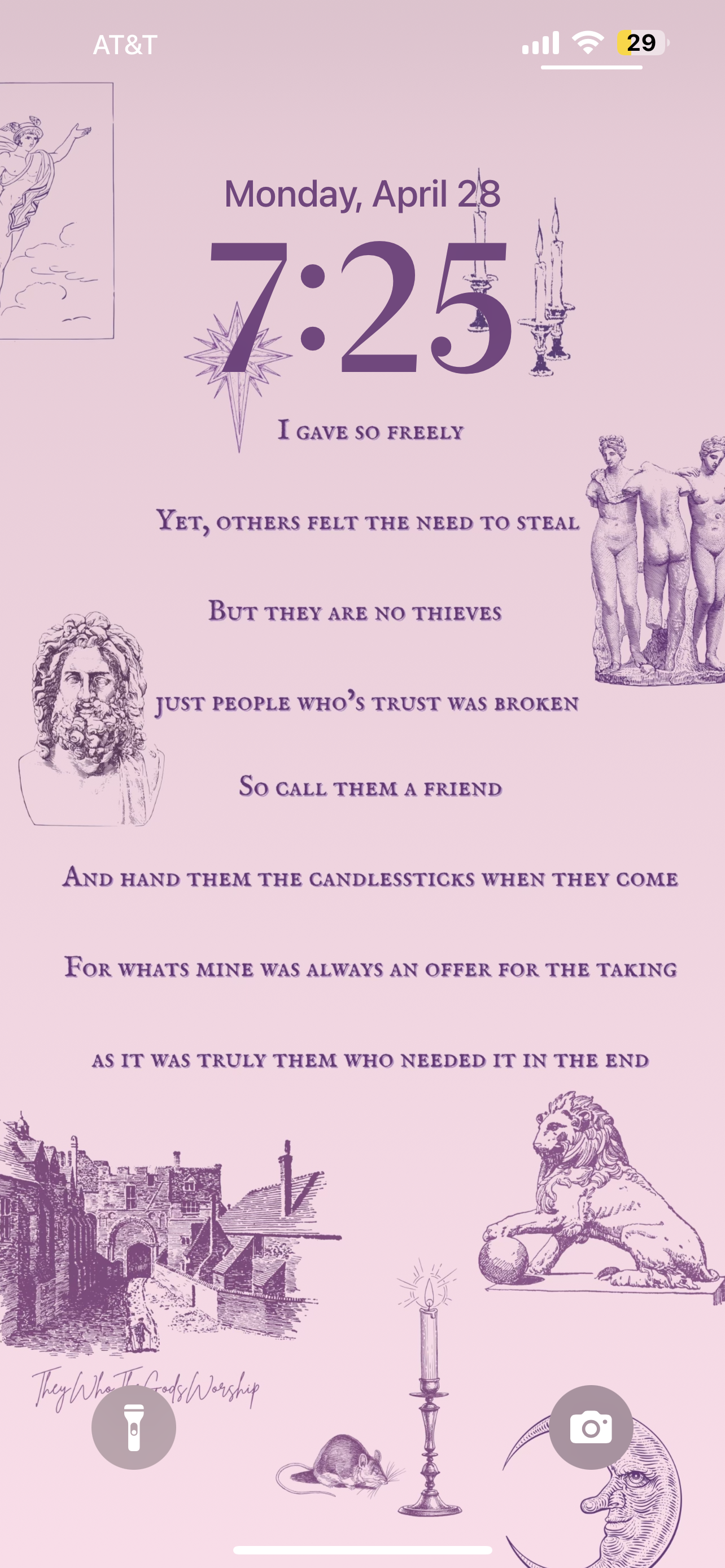 Digital Pastel Pink Aesthetic iPhone Lockscreen Poem - Giving Candlesticks