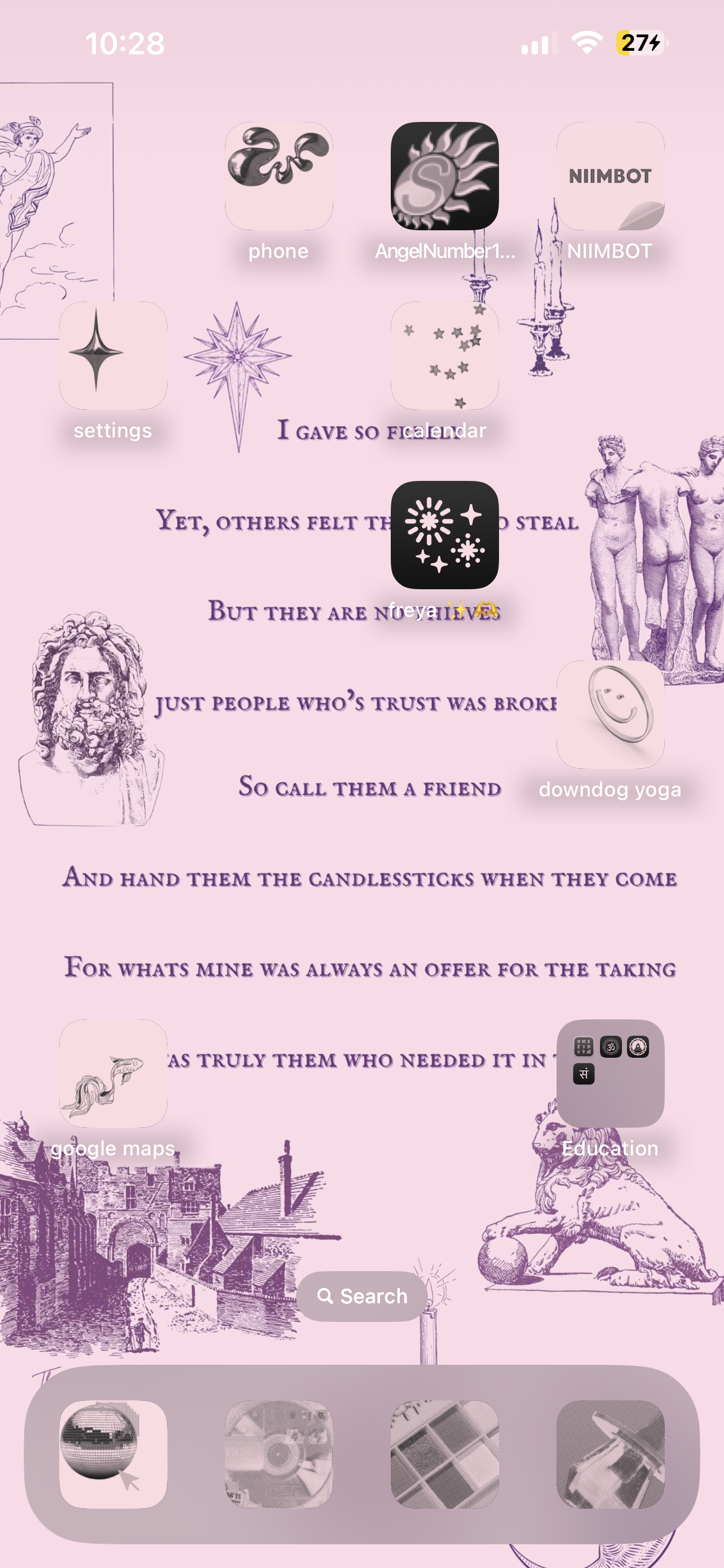 Digital Pastel Pink Aesthetic iPhone Lockscreen Poem - Giving Candlesticks