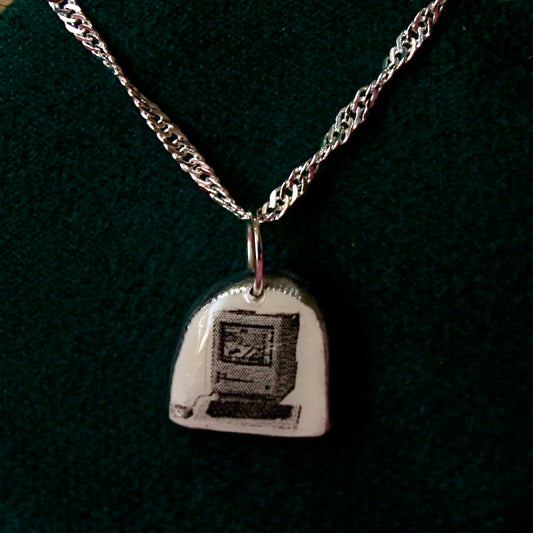 Retro Desktop Computer Necklace | 925 Sterling Silver Chain (20") | Olive Made