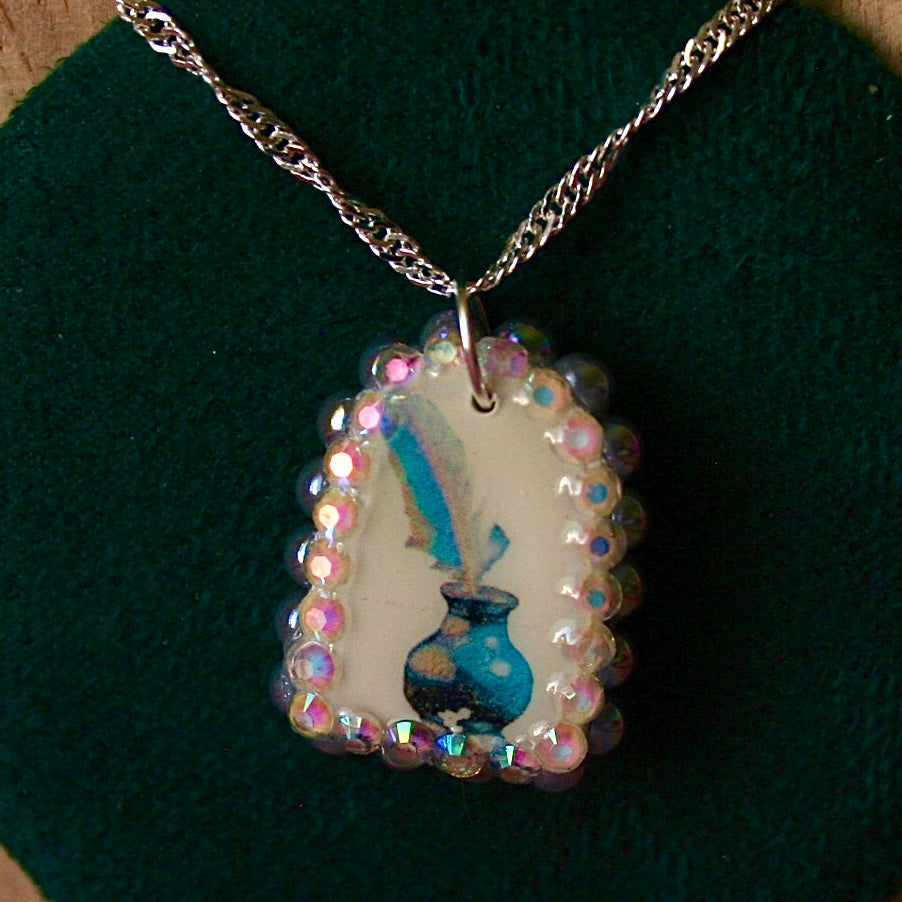 "The Author’s Armor" Necklace | Quill & Ink Pendant | 925 Sterling Silver Chain (20") | Olive Made