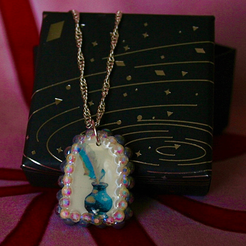 "The Author’s Armor" Necklace | Quill & Ink Pendant | 925 Sterling Silver Chain (20") | Olive Made