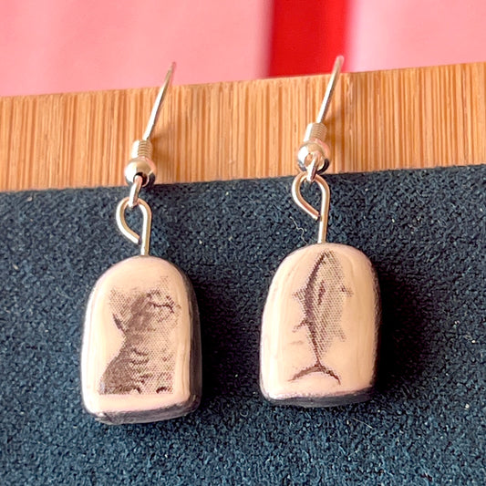 Kitten Craving Earrings | Fish Earrings | Handmade Dangle Earrings | Glossy Arch Earrings | Surreal Jewelry