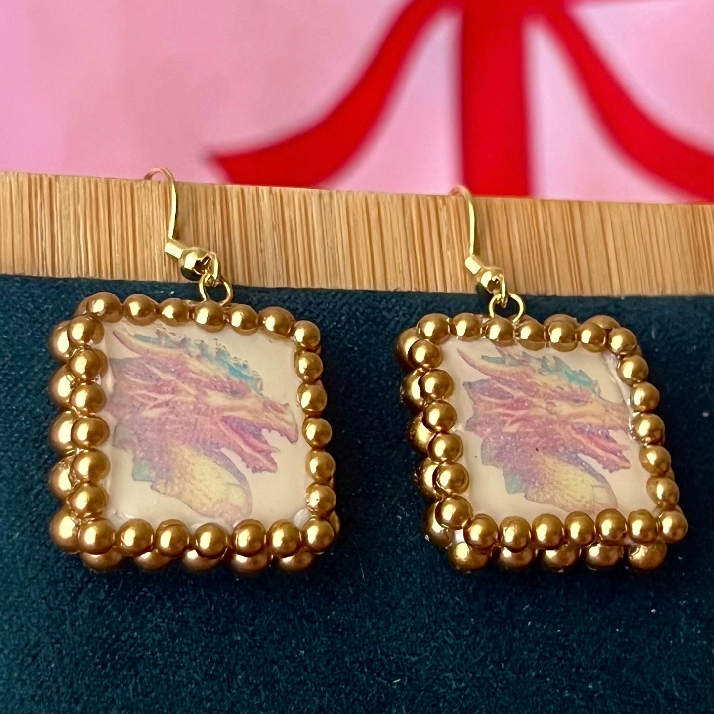 Medieval Gold Dragon Charm Earrings | Gold Dragon Earrings | Polymer Clay Fantasy Jewelry | Renaissance Fair Accessories | Olive Made