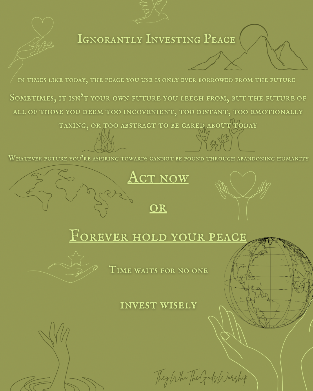 Peace-Focused Olive Green Monochrome Poetry Prints – Olive Made