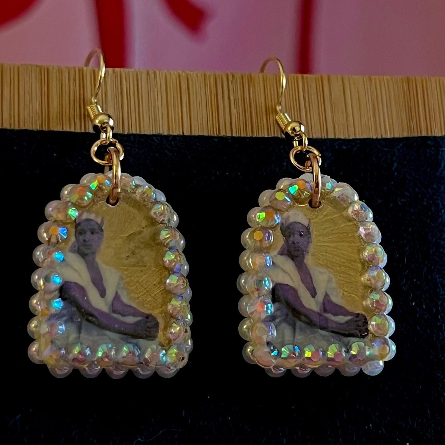Portrait Of A Black Woman, Emile Vernet-Lecomte, art history earrings, museum jewelry, portrait earrings, arch earrings, gold portrait earrings, rhinestone pearl earrings, 14k gold plated earrings, handmade polymer clay earrings, renaissancecore jewelry, coquette jewelry, wearable art earrings