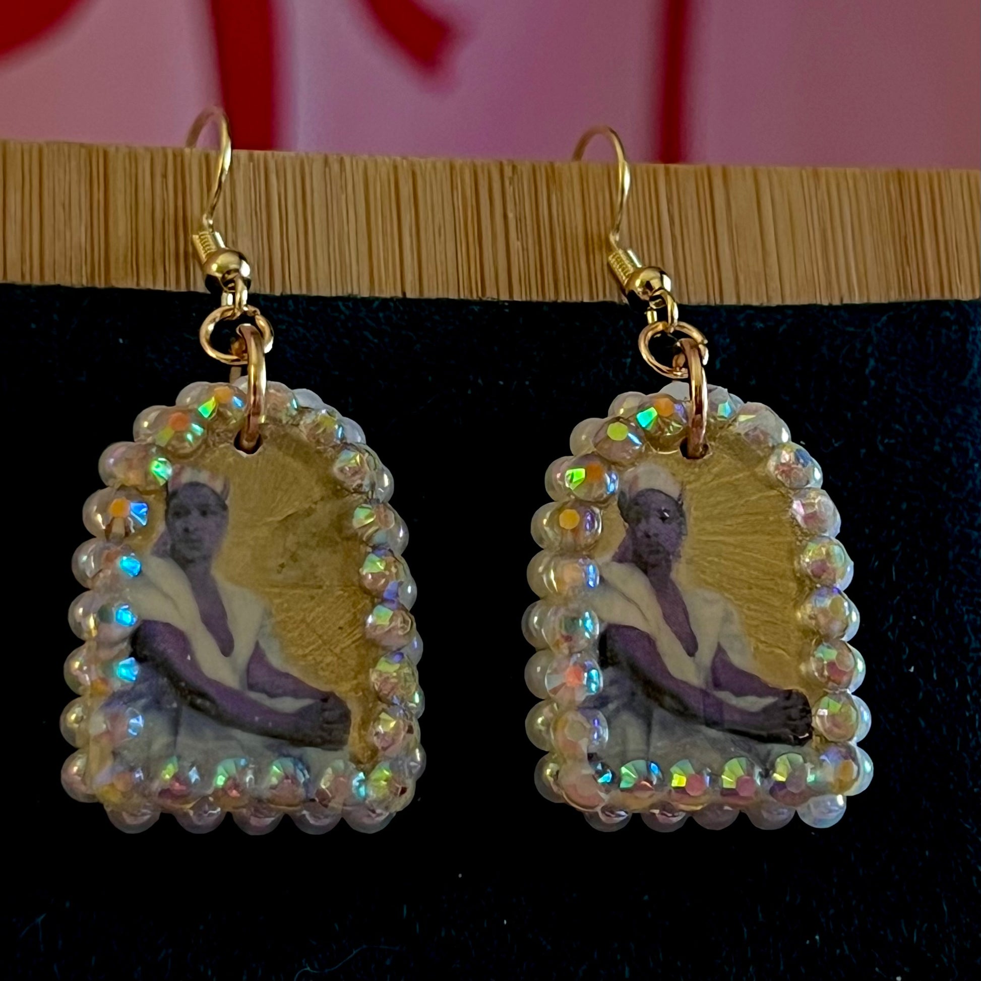 Portrait Of A Black Woman, Emile Vernet-Lecomte, art history earrings, museum jewelry, portrait earrings, arch earrings, gold portrait earrings, rhinestone pearl earrings, 14k gold plated earrings, handmade polymer clay earrings, renaissancecore jewelry, coquette jewelry, wearable art earrings