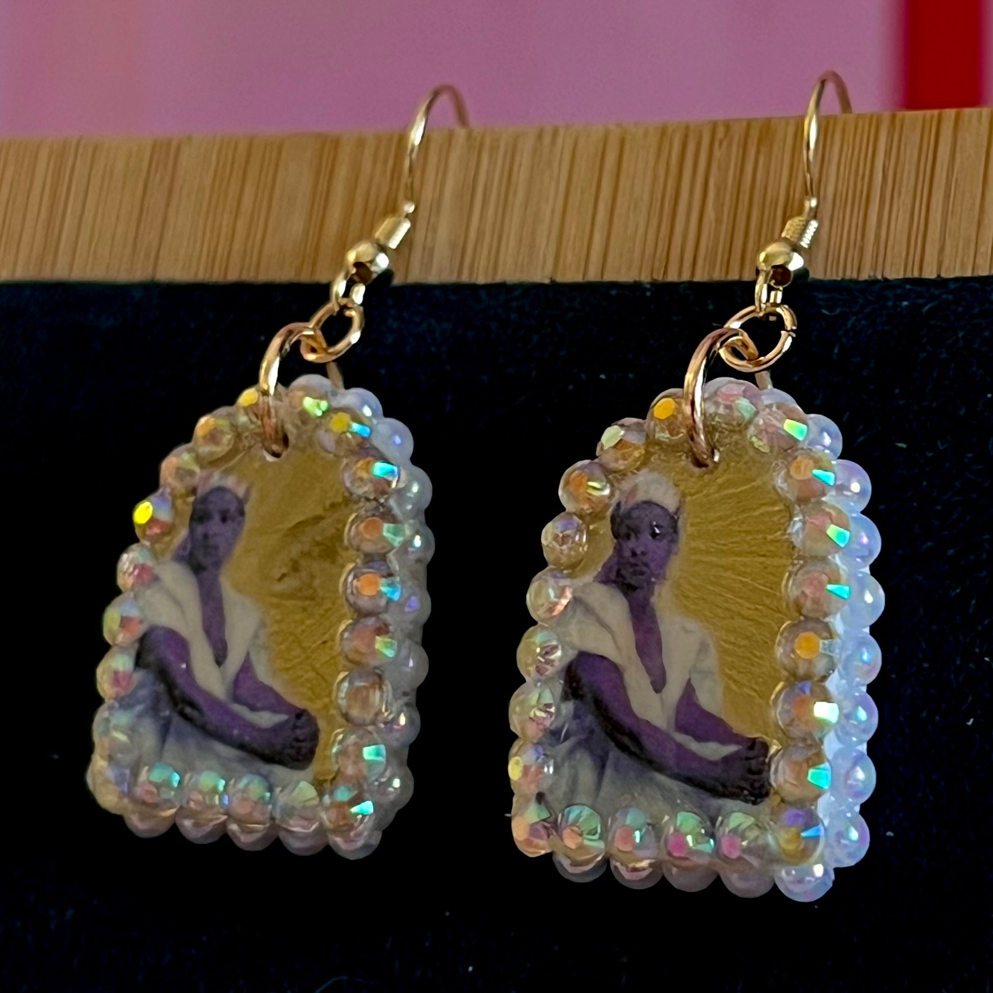 Portrait Of A Black Woman, Emile Vernet-Lecomte, art history earrings, museum jewelry, portrait earrings, arch earrings, gold portrait earrings, rhinestone pearl earrings, 14k gold plated earrings, handmade polymer clay earrings, renaissancecore jewelry, coquette jewelry, wearable art earrings