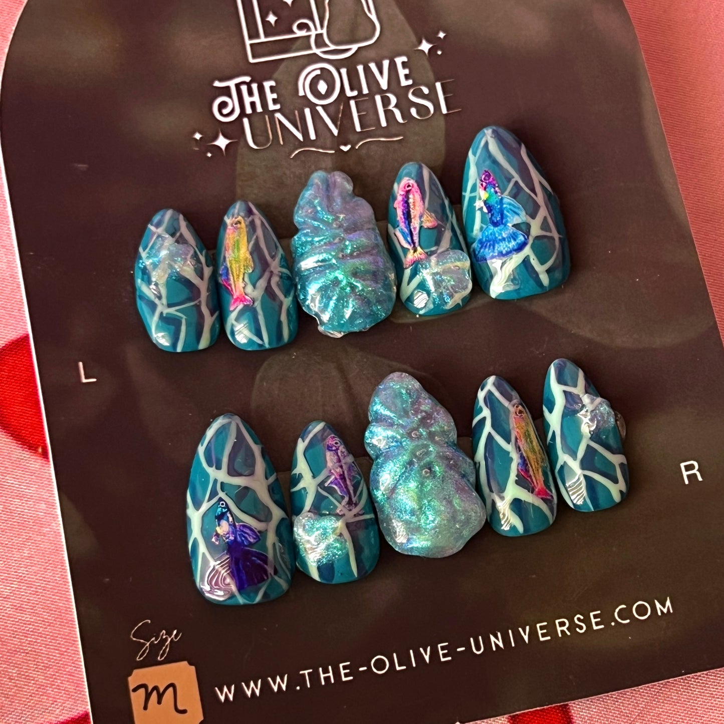 Poseidon’s Layer | Bespoke Fish Press-On Nails | Medium Almond | Ocean Nails | 3D Iridescent Nails