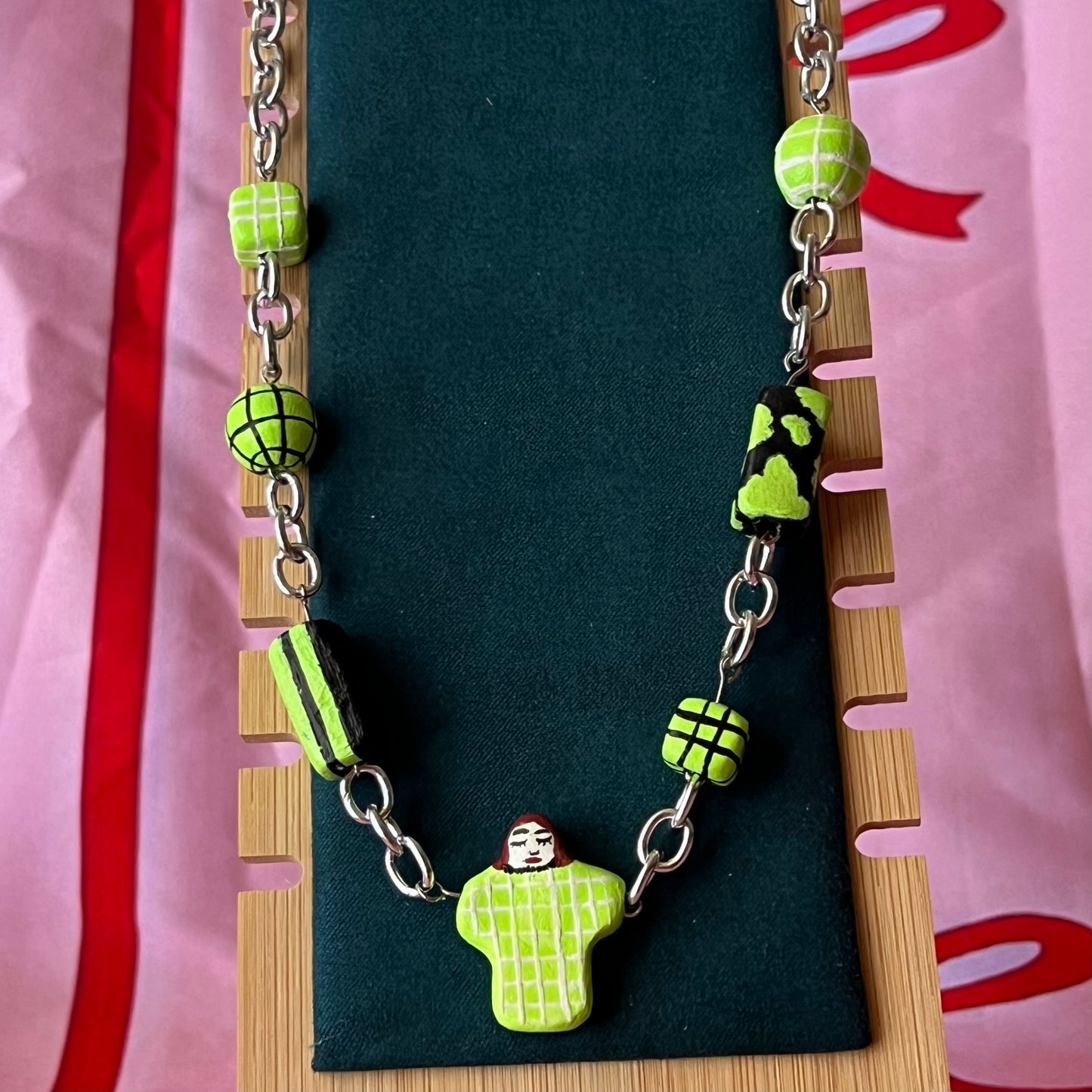 Punk Girl Grunge Beaded Chain Necklace — Olive Made