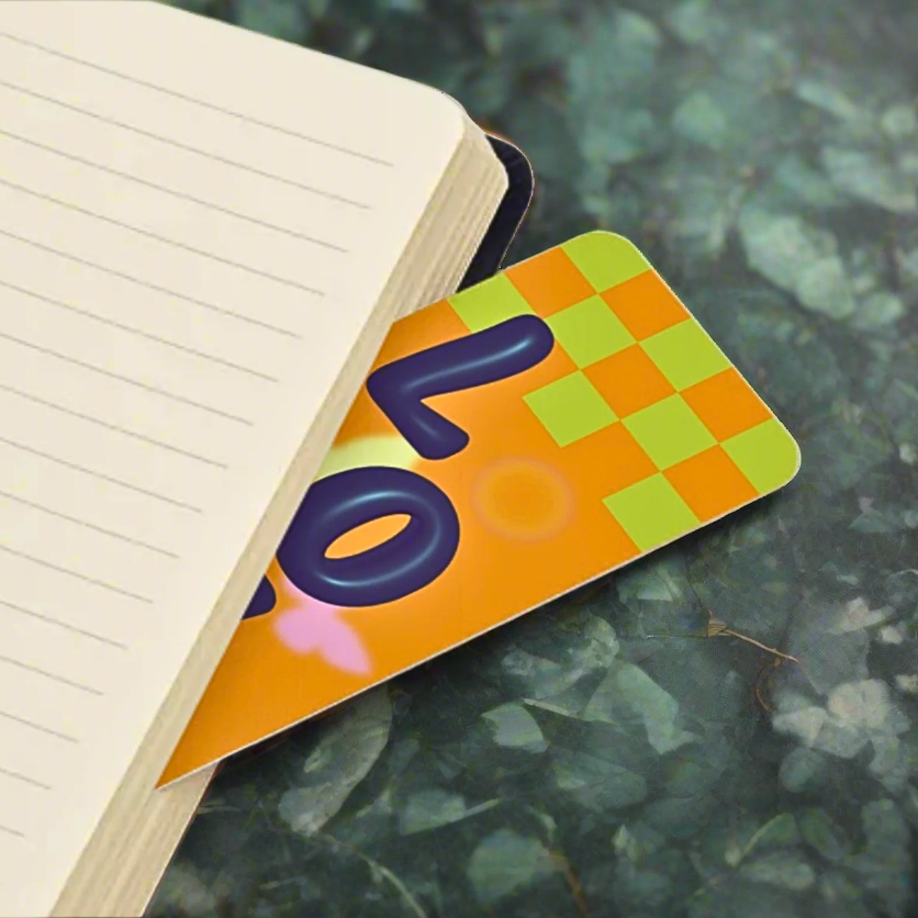 Colorful bookmark with 'Love' sticker collage on a bookmark