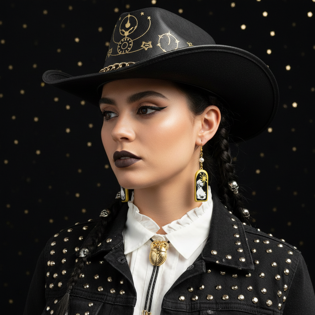 Retrowave Cut Out Collage Black, Gold, and Pearl Earrings