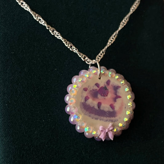 Strawberry Cake Charm Necklace | Coquette Pearl + Bow Charm | The Olive Universe