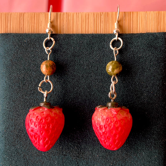 Strawberry & Unakite Earrings — Fall Fairy Cottage-Core Jewelry