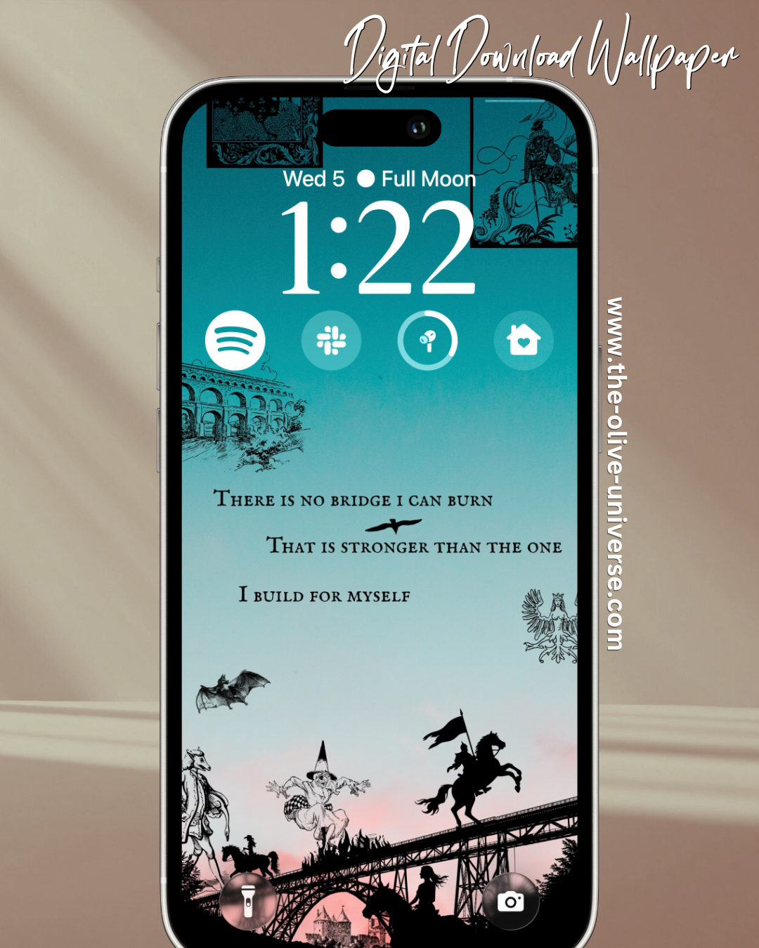 "The Bridge I Build" Digital Poetry iPhone Wallpaper — Medieval Linograph Style | Motivational Poem | Digital Download