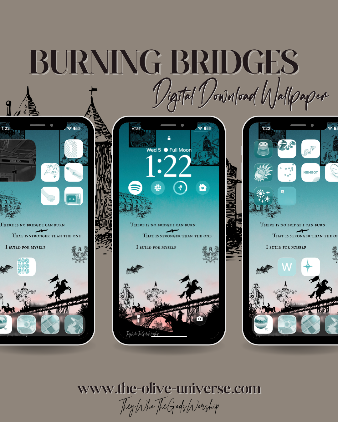"The Bridge I Build" Digital Poetry iPhone Wallpaper — Medieval Linograph Style | Motivational Poem | Digital Download