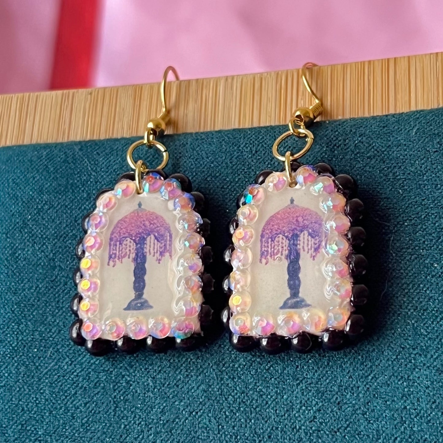 Vintage Lamp Earrings | Purple + Pink Rhinestone Dangles | Olive Made