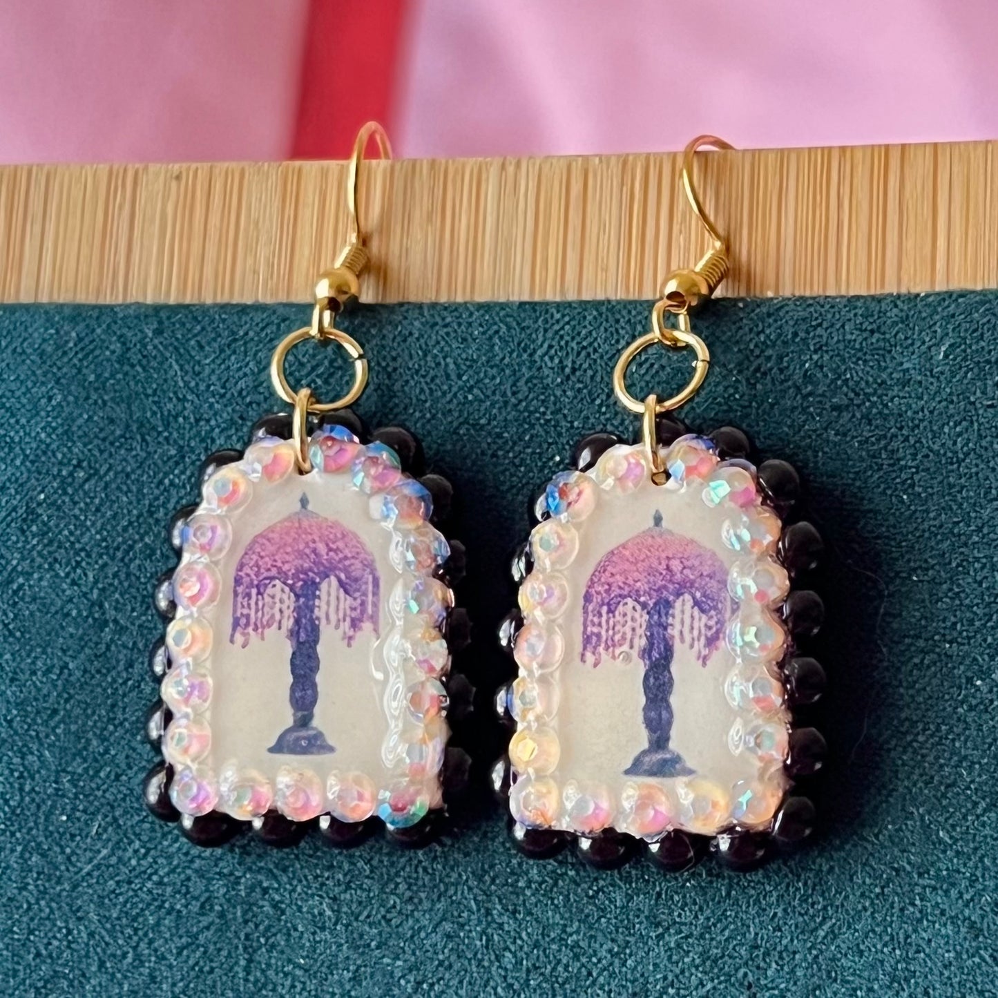 Vintage Lamp Earrings | Purple + Pink Rhinestone Dangles | Olive Made