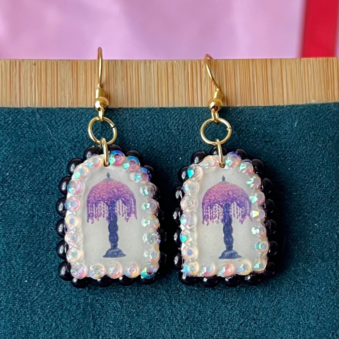 Vintage Lamp Earrings | Purple + Pink Rhinestone Dangles | Olive Made