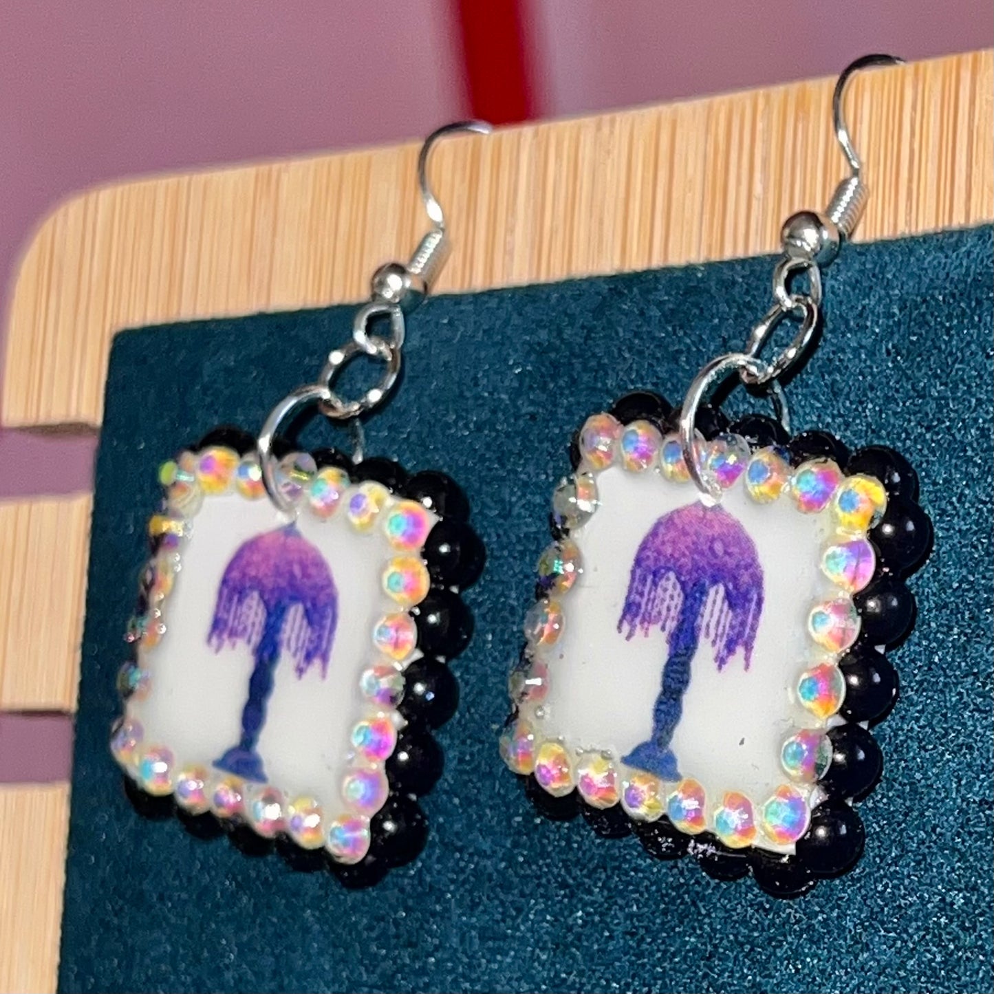 Vintage Lamp Earrings | Purple + Pink Rhinestone Dangles | Olive Made