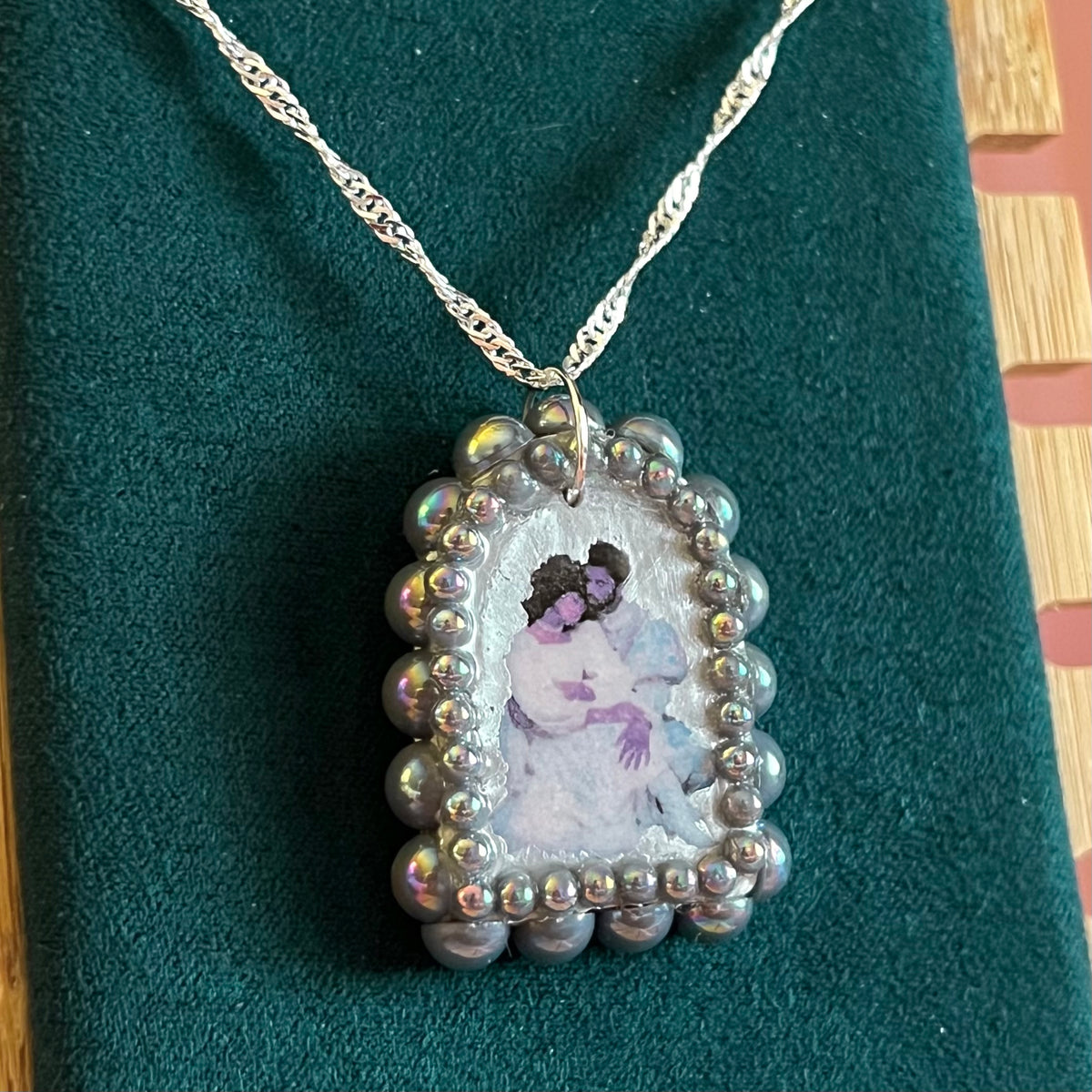 whimsical lovers necklace, fairycore necklace, romantic necklace, arch pendant necklace, sterling silver chain necklace, 925 silver necklace, polymer clay charm necklace, silver pendant necklace, iridescent pearl necklace, victorian inspired jewelry, fantasy aesthetic jewelry, handmade necklace, wearable art jewelry, lovers pendant, romantic gift for her, artisan jewelry, statement necklace, cottagecore fairycore jewelry, olive made, the olive universe
