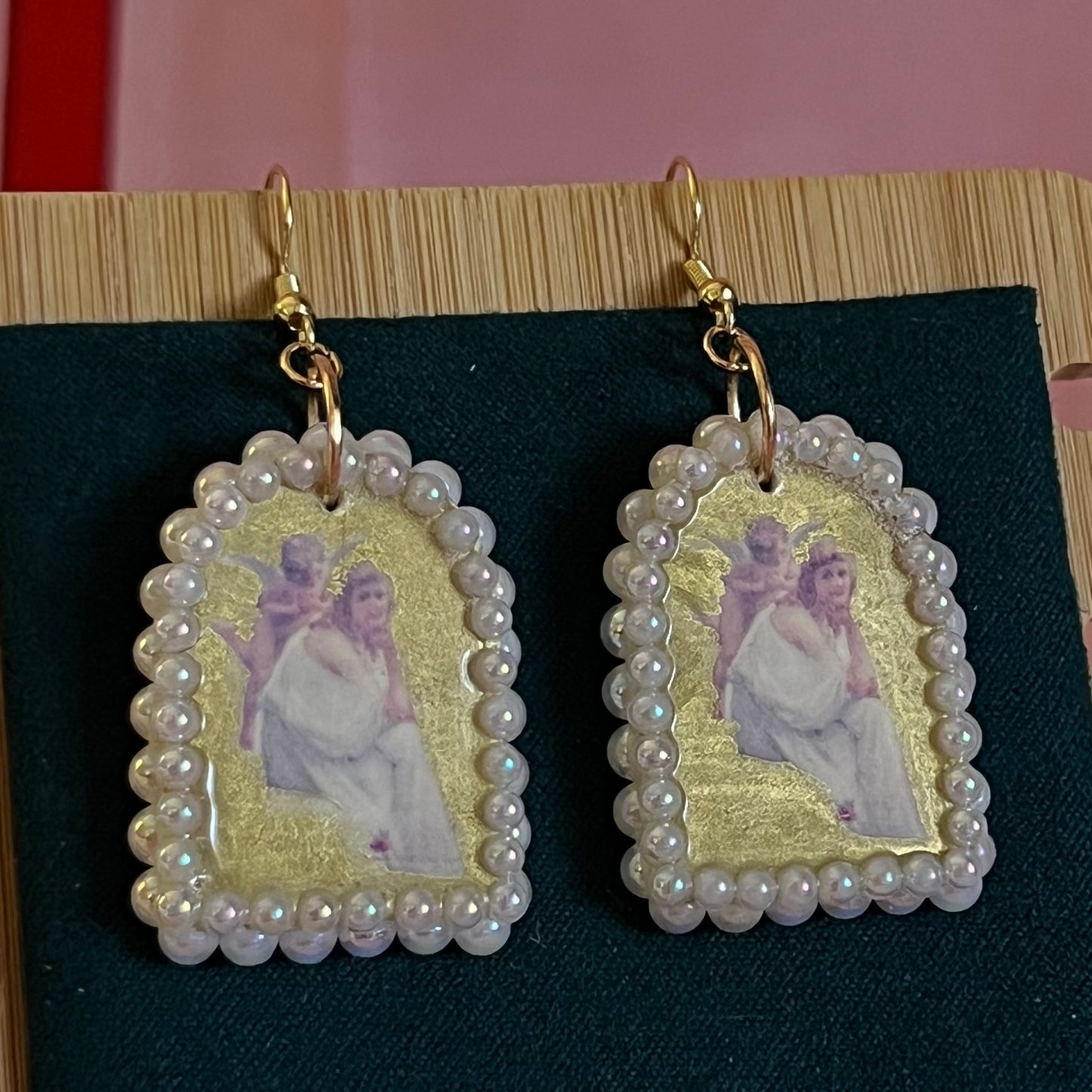 white pearl earrings, pearl arch earrings, art history earrings, guillaume seignac earrings, portrait earrings, museum girl jewelry, coquette earrings, angelcore jewelry, romantic vintage earrings, gold statement earrings, polymer clay earrings, handmade earrings, iridescent pearl earrings, mary pickford portrait, wearable art earrings, bridal shower gift, vintage inspired jewelry, gilded earrings, cottagecore meets glam, soft glamour accessories