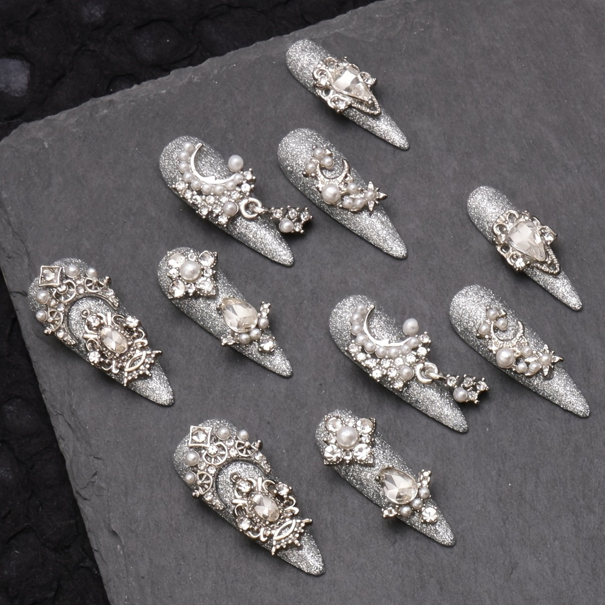 royal silver nail adornment