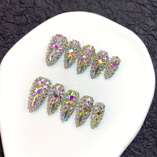 iridescent bedazzled nail adornment