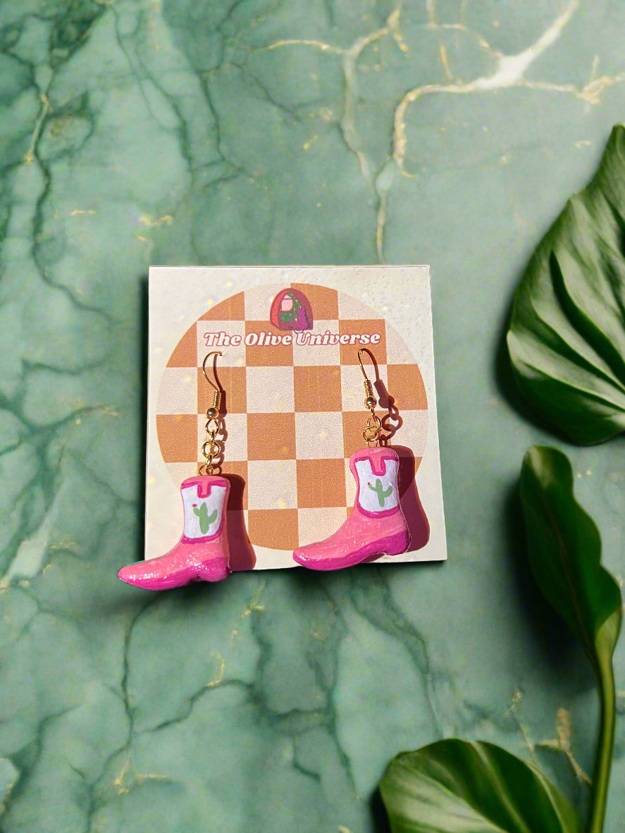 Country Cowgirl Boots - Handmade & Hand Painted Charm Earrings - Olive Made