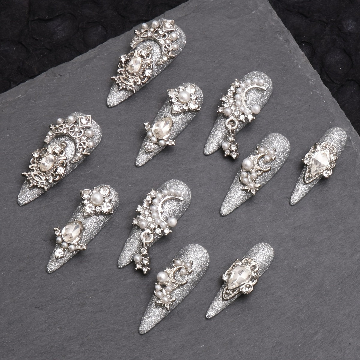 royal silver nail adornment