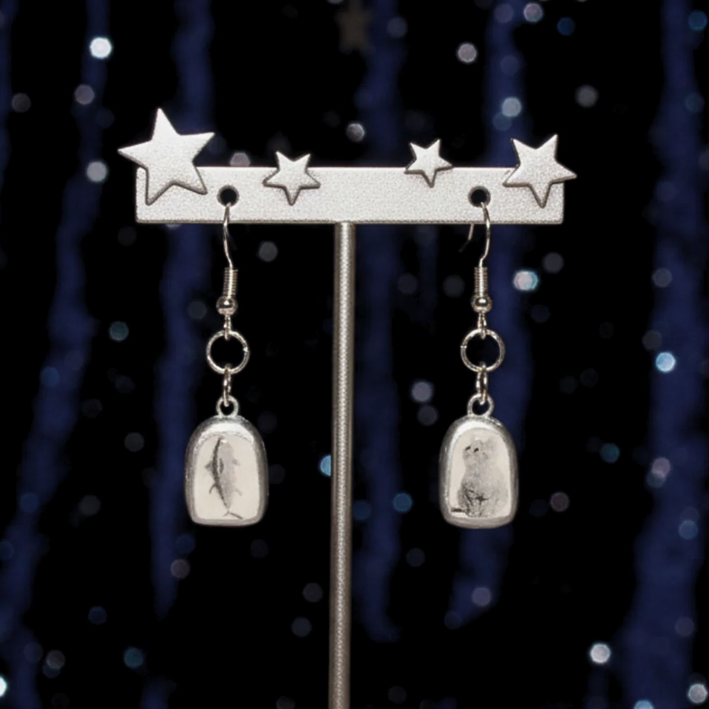 Kitten Craving Earrings | Fish Earrings | Handmade Dangle Earrings | Glossy Arch Earrings | Surreal Jewelry