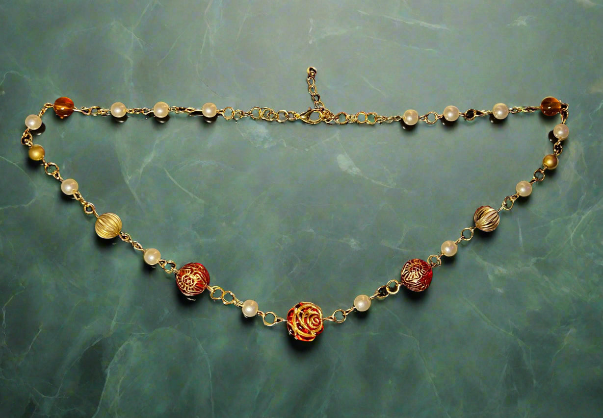 Necklace with colorful beads on a black background