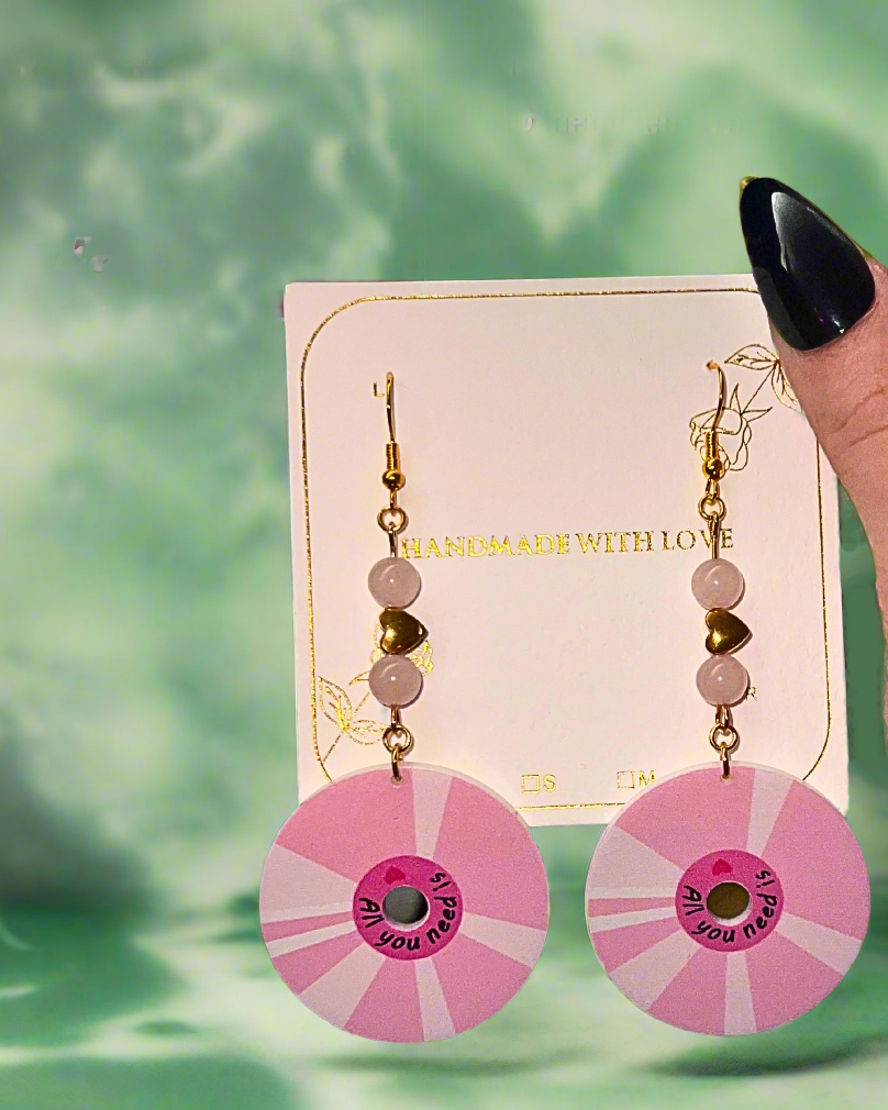 Rose Quartz & Hematite “All You Need Is Love” Earrings — Luxury Y2K Crystal Jewelry