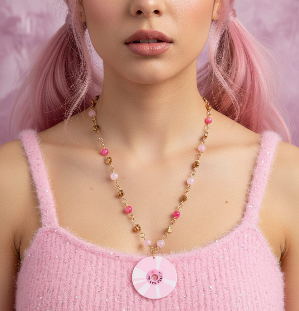 Rose Quartz, Pink Agate, & Hematite “All You Need Is Love” - Y2k Real Crystal, Stone, and 24k Gold Plated Necklace