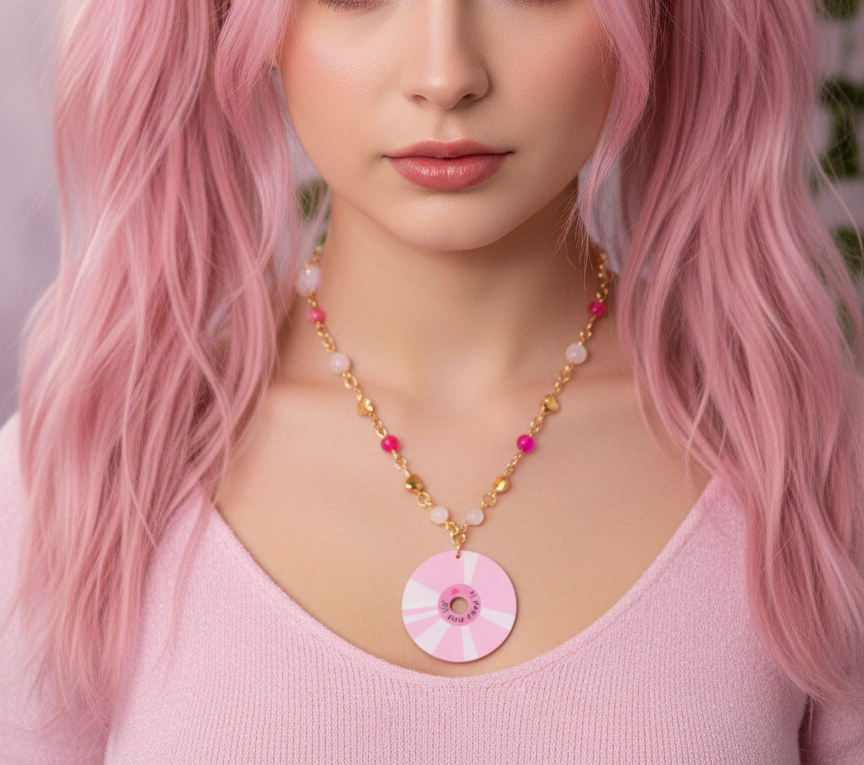 Rose Quartz, Pink Agate, & Hematite “All You Need Is Love” - Y2k Real Crystal, Stone, and 24k Gold Plated Necklace